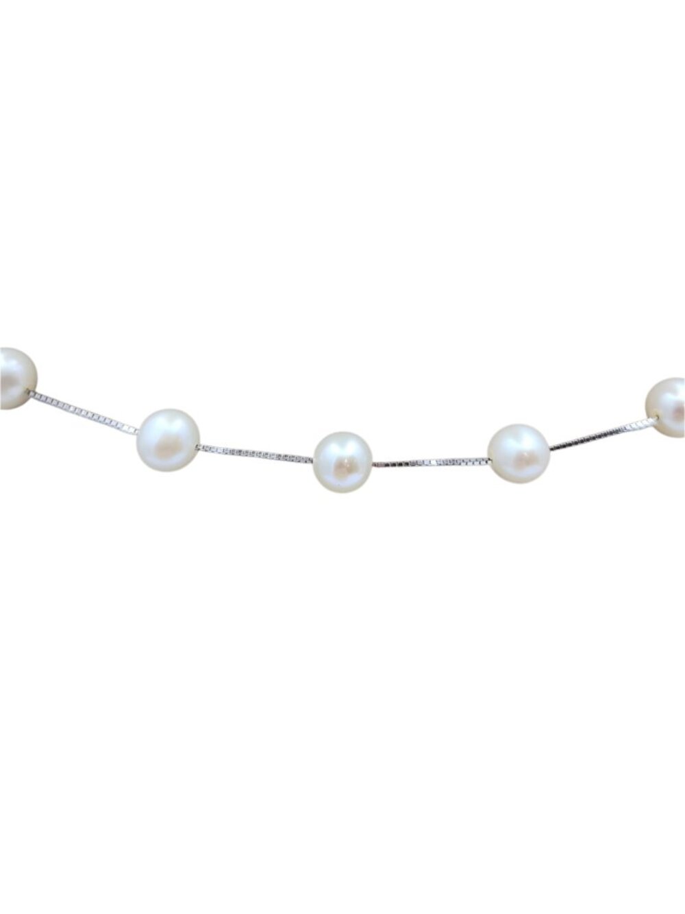 14K White Gold Floating Pearl Station Necklace 17.25" #25828